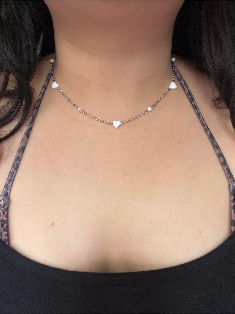 Dainty White Heart Mother of Pearl Bead Necklace